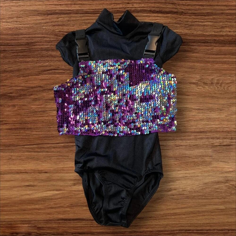Weissman Purple Iridescent Sequin Black Dance Leotard Costume Child SC